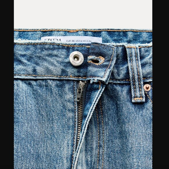 NWT ZARA STRAIGHT LEG TURNED-UP HEM Z1975 JEANS WITH A HIGH WAIST - Picture 4 of 7